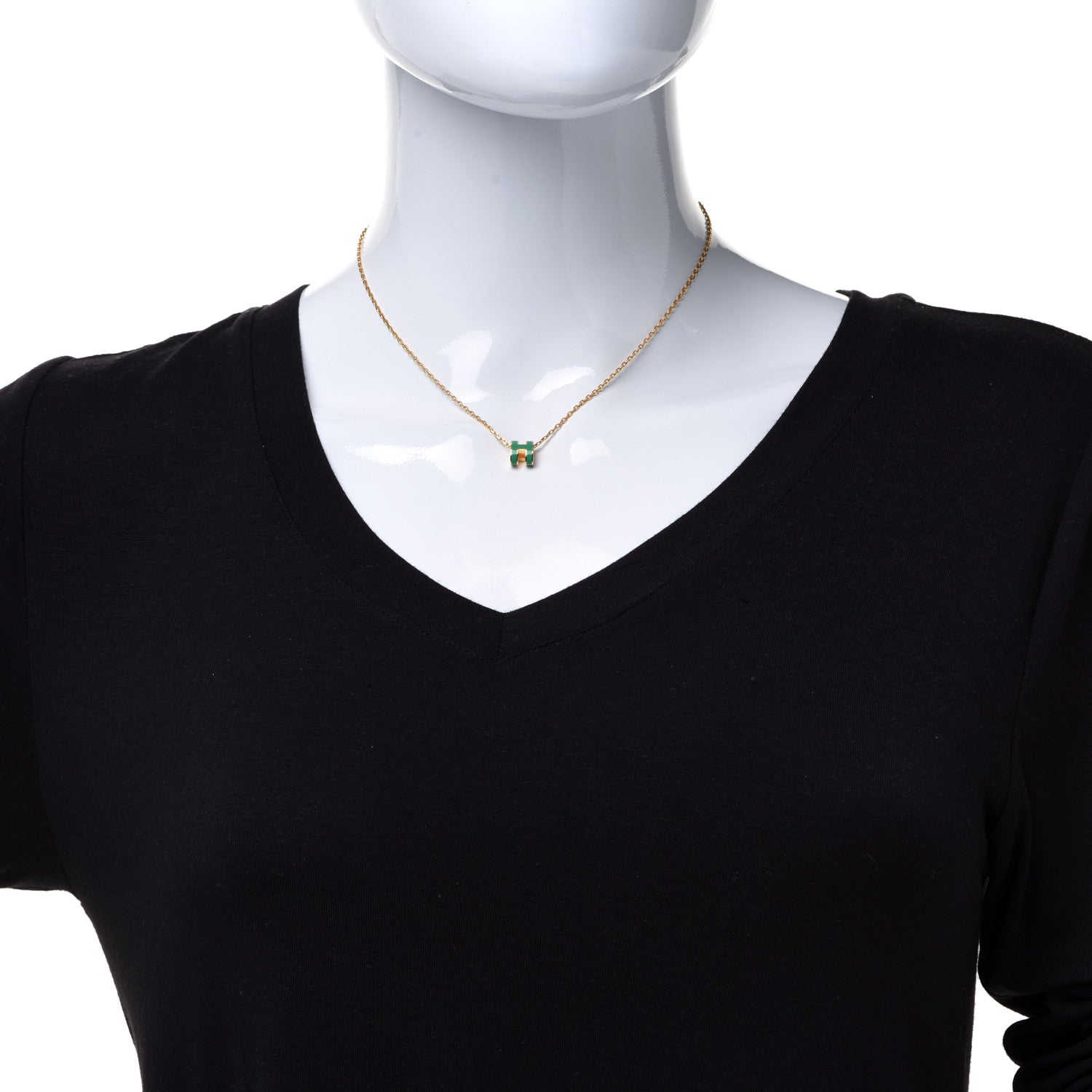 Hermes Lacquered Gold Mini Pop H Pendant Necklace Malachite 2 of 7