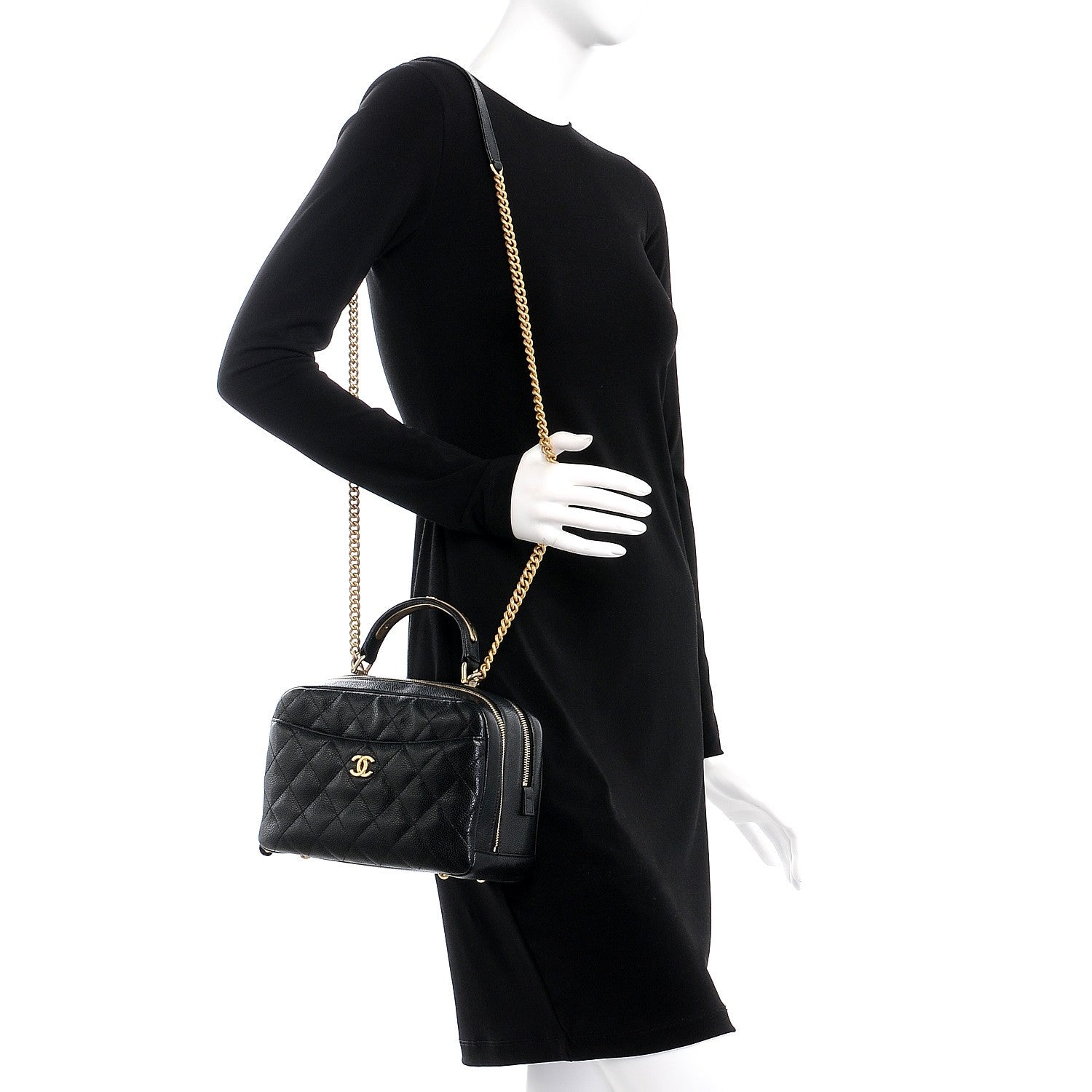 Chanel Caviar Quilted Small Carry Around Bowling Bag Black 2 of 9