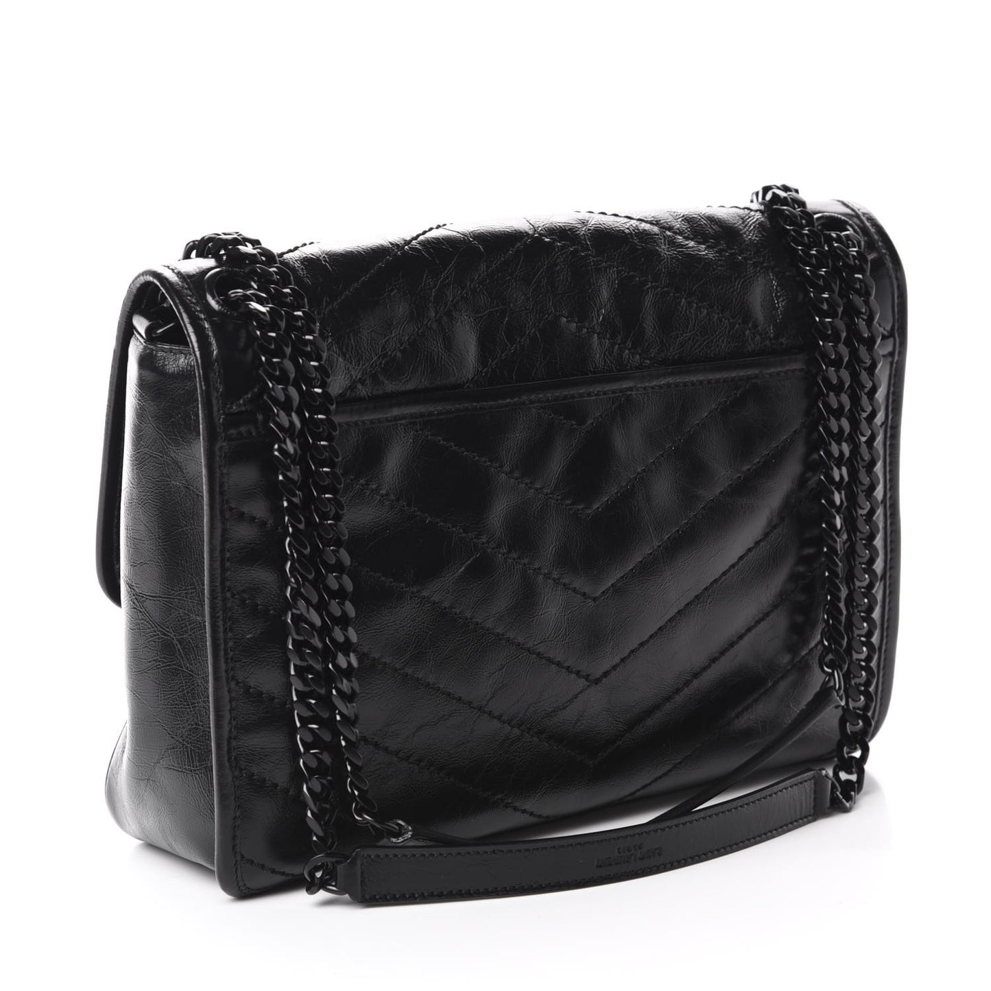 Crinkled Calfskin Matelasse Monogram Medium Niki Chain Satchel Black