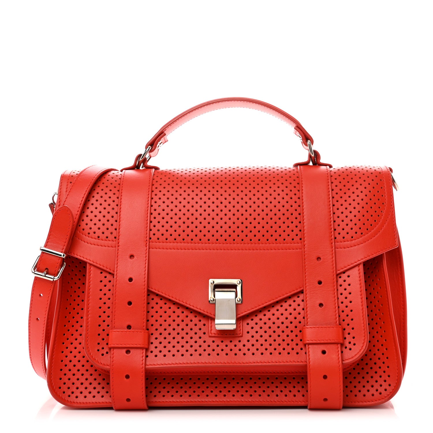 Proenza Schouler Lambskin Perforated Medium PS1 Satchel Fire Red 1 of 12