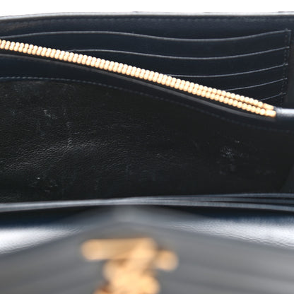 Saint Laurent Grain De Poudre Matelasse Chevron Monogram Chain Wallet Navy 11 of 15