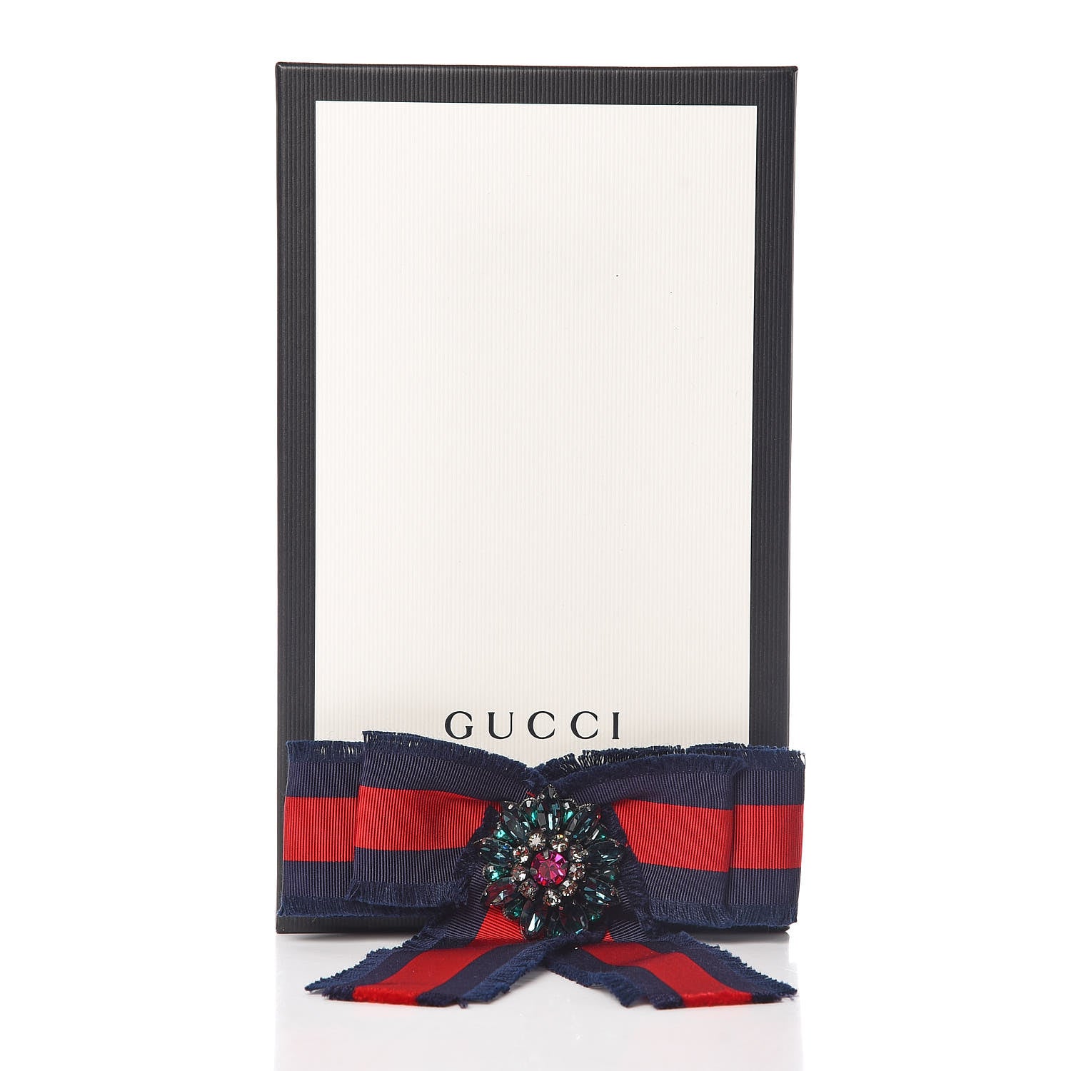 Gucci Grosgrain Web Crystal Bow Brooch Blue Red 6 of 6