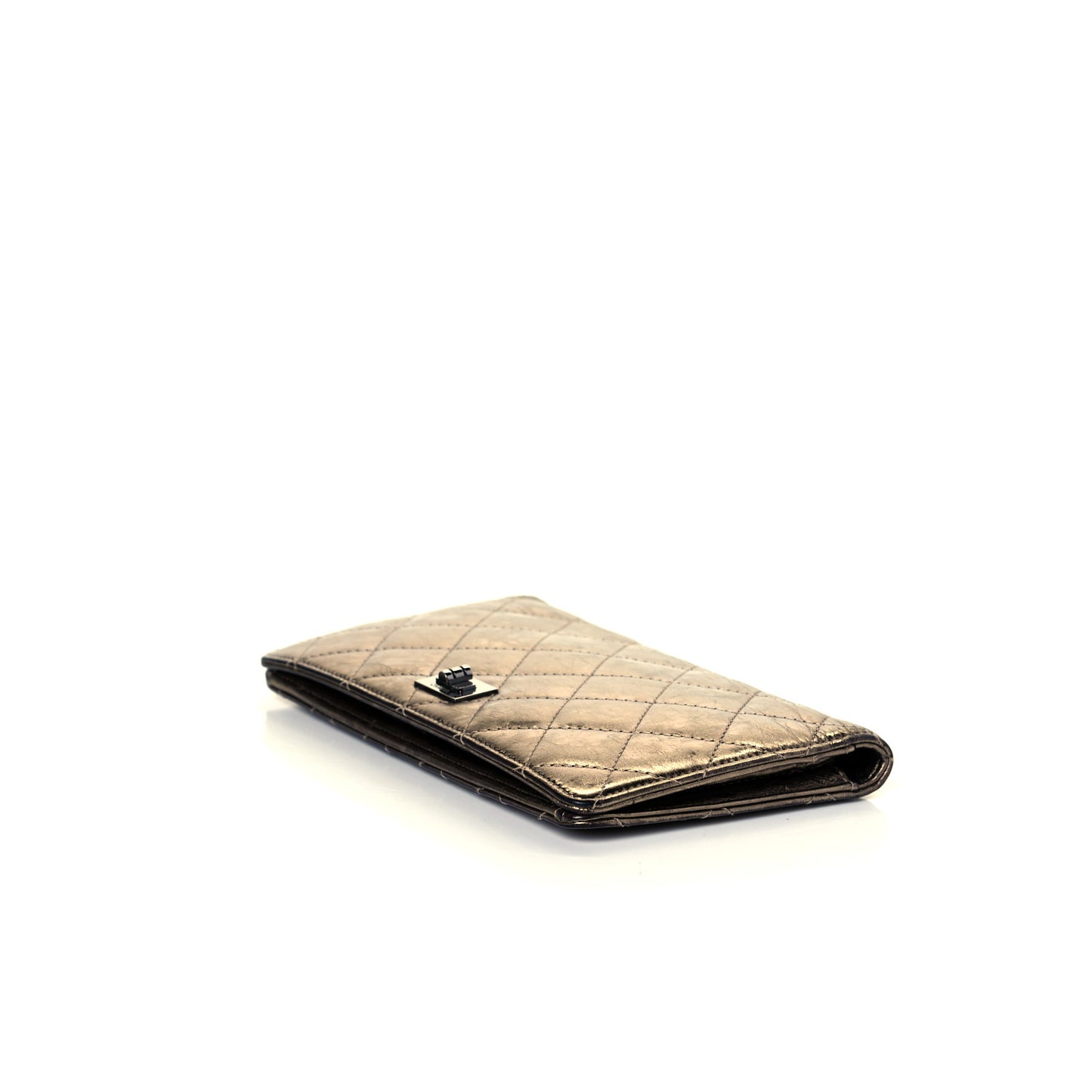 Metallic Aged Calfskin Quilted Reissue Yen Wallet Bronze