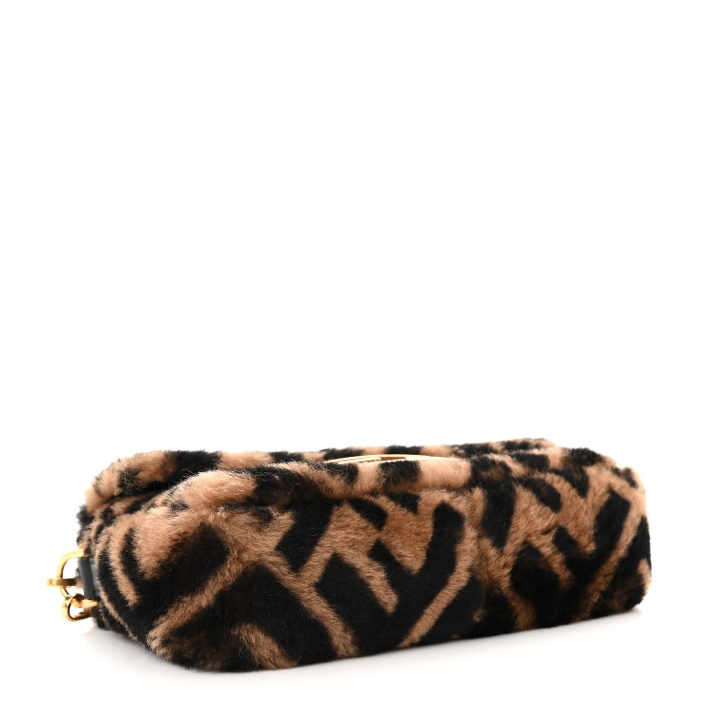 Shearling Vitello Dolce Macro FF 1974 Mini Baguette Tobacco Black