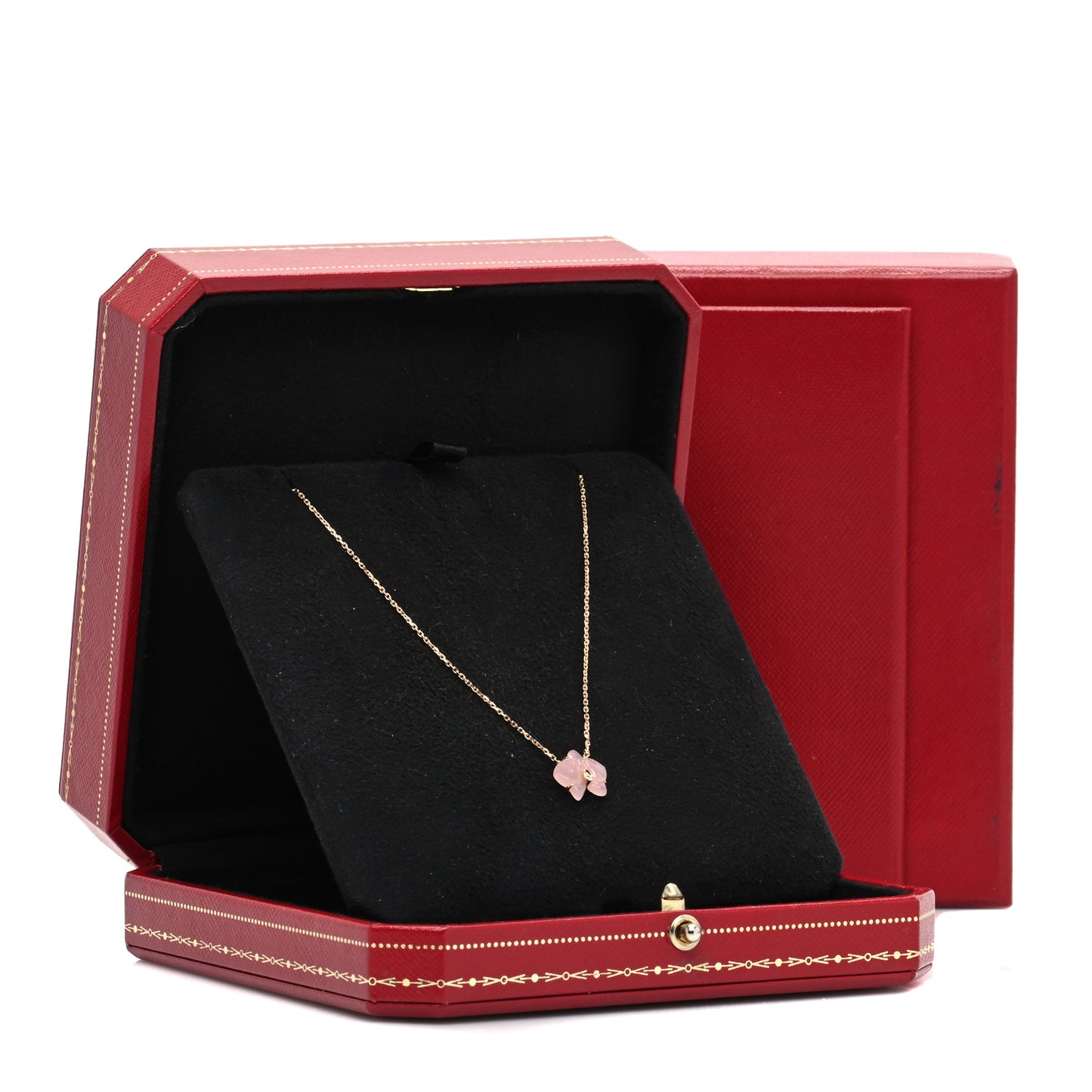 18K Pink Gold Rose Quartz Diamond Caresse D'Orchidees Par Cartier Pendant Necklace