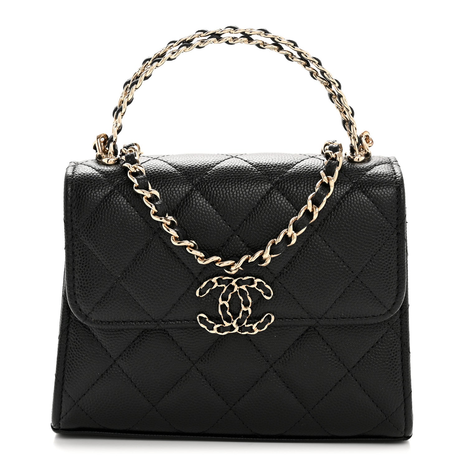Chanel Caviar Quilted Double Chain Top Handle Flap With Chain Black 1 of 12