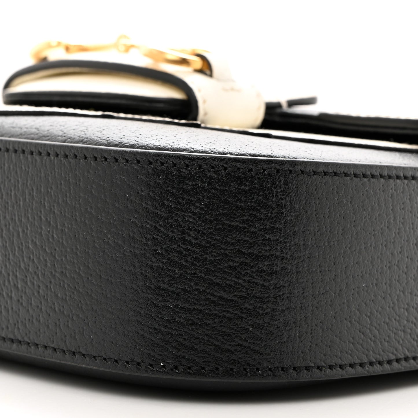 X ADIDAS Textured Dollar Calfskin Web Trefoil Mini Horsebit 1955 Shoulder Bag Black Off White