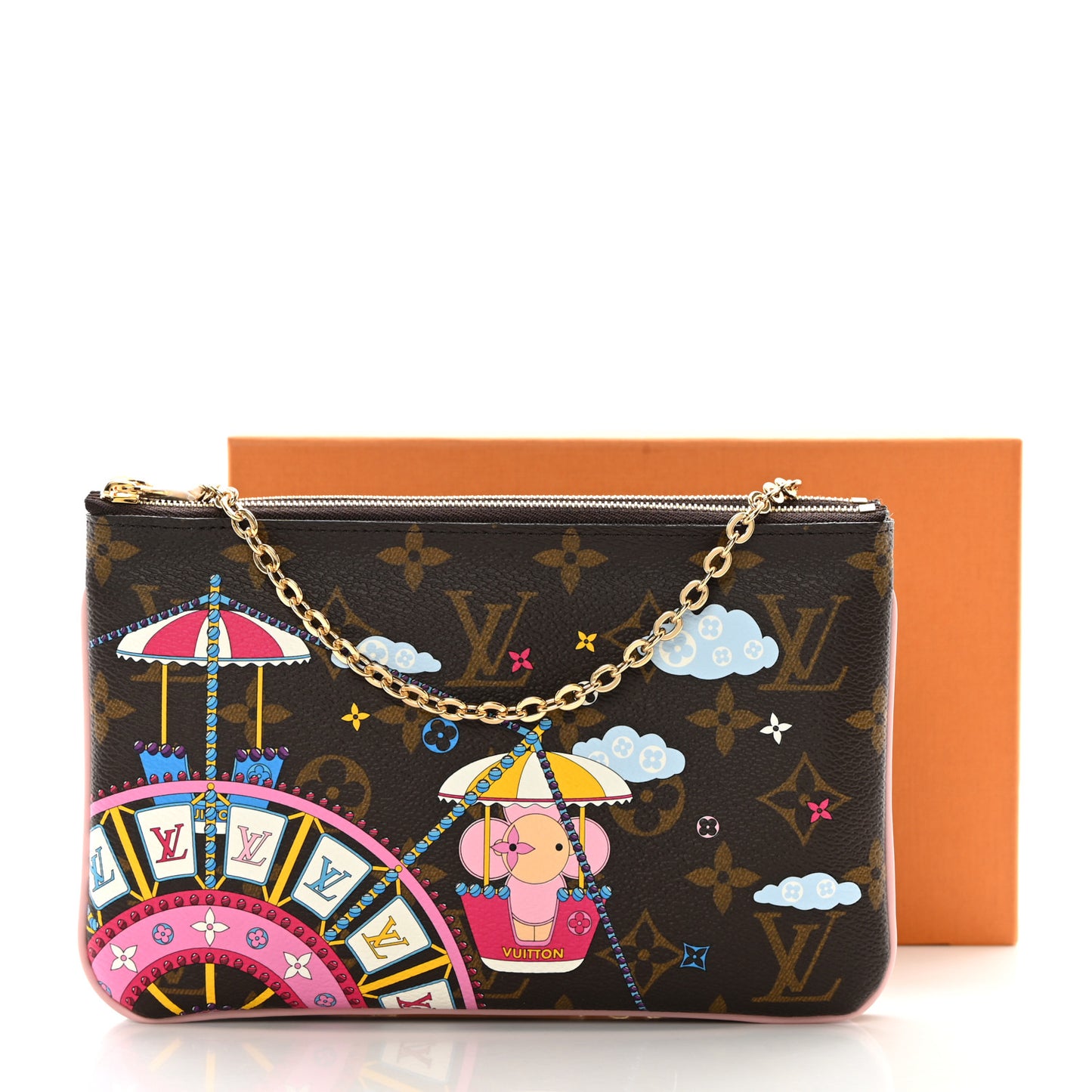 Monogram 2020 Christmas Animation Big Wheel Double Zip Pochette Rose Ballerine