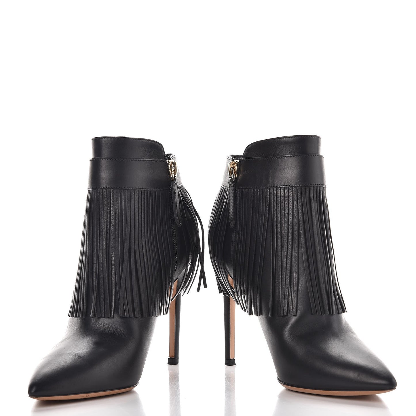 Calfskin Rockee Fringe Ankle Boots 36 Black