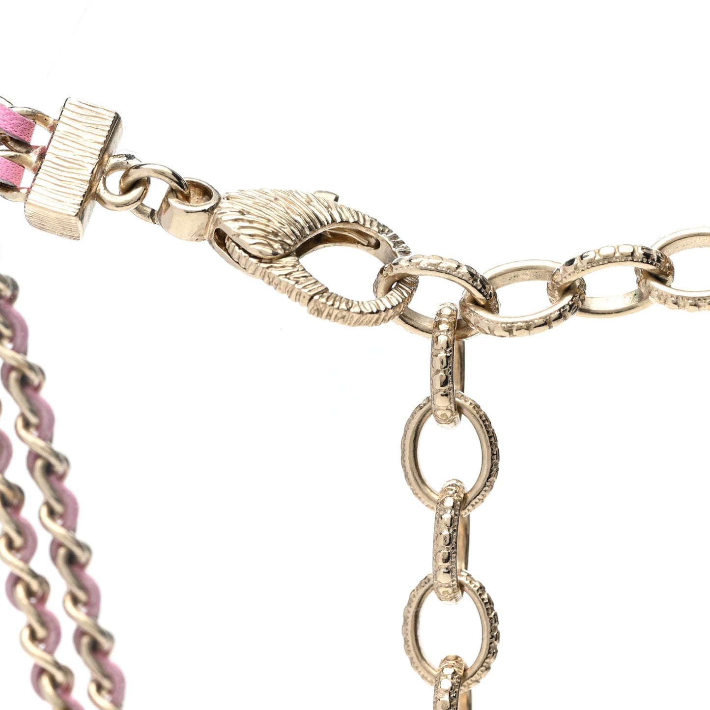 Metal Lambskin CC Chain Link Necklace Pink