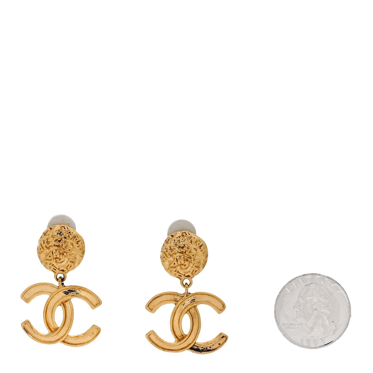 Metal CC Logo Drop Clip On Earrings Gold