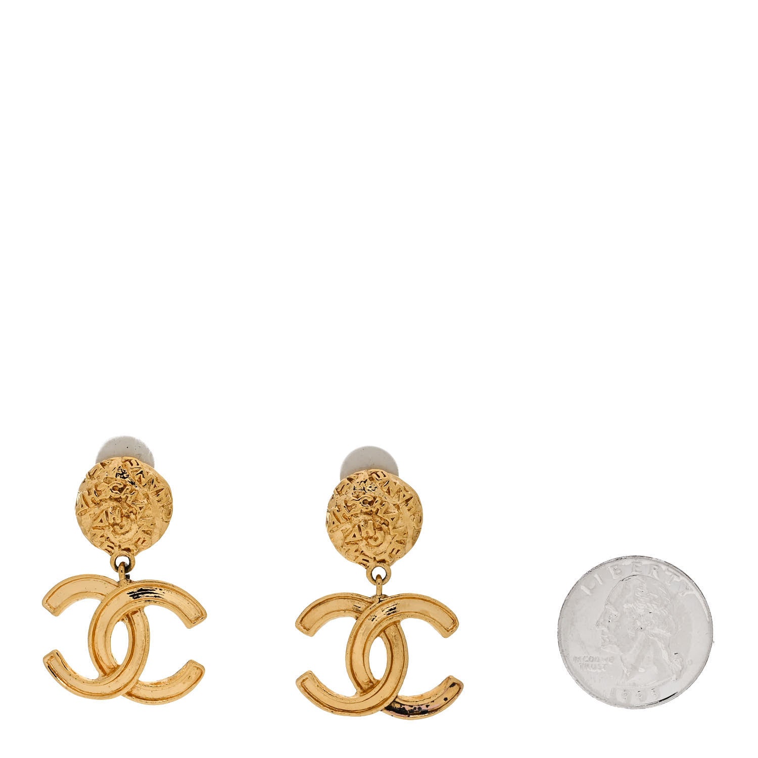 Chanel Metal CC Logo Drop Clip On Earrings Gold 2 of 5