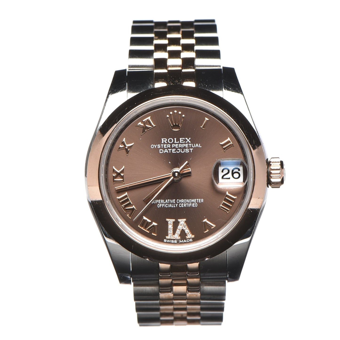 Stainless Steel 18K Everose Gold Diamond 31mm Oyster Perpetual Datejust Watch Chocolate Roman 178241