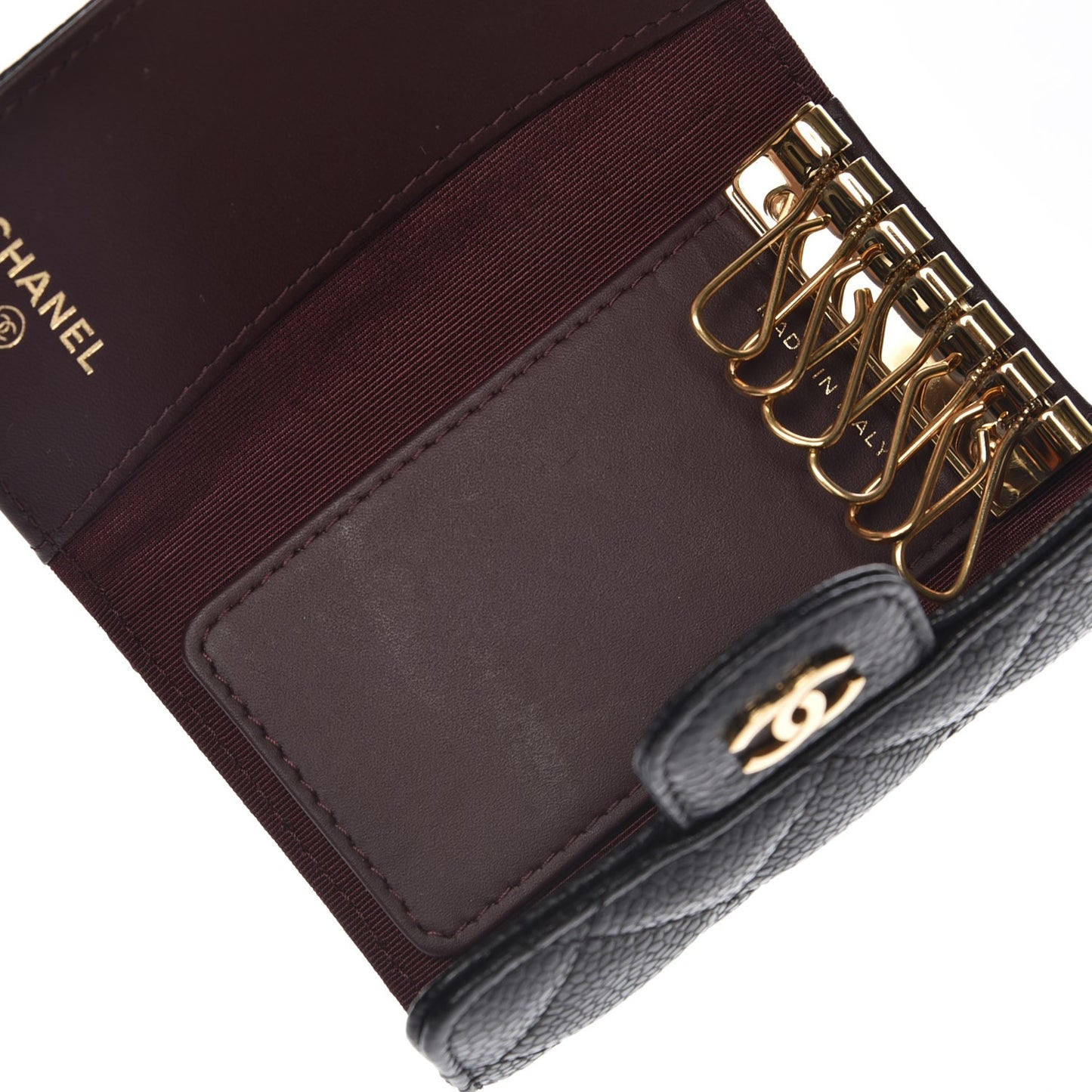 Caviar Quilted 6 Key Holder Black