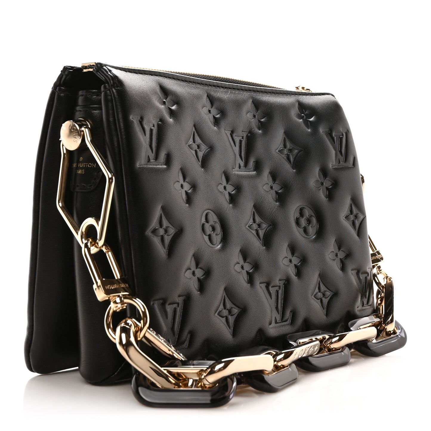 Lambskin Crystal Embellished Monogram Coussin BB Black