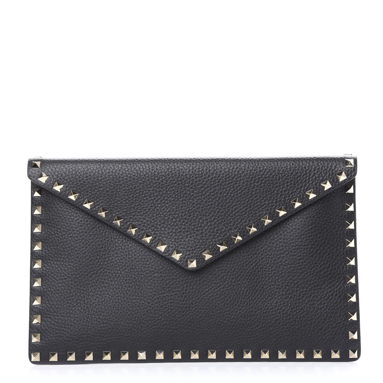Valentino Garavani Pebbled Calfskin Large Rockstud Envelope Clutch Black 1 of 8