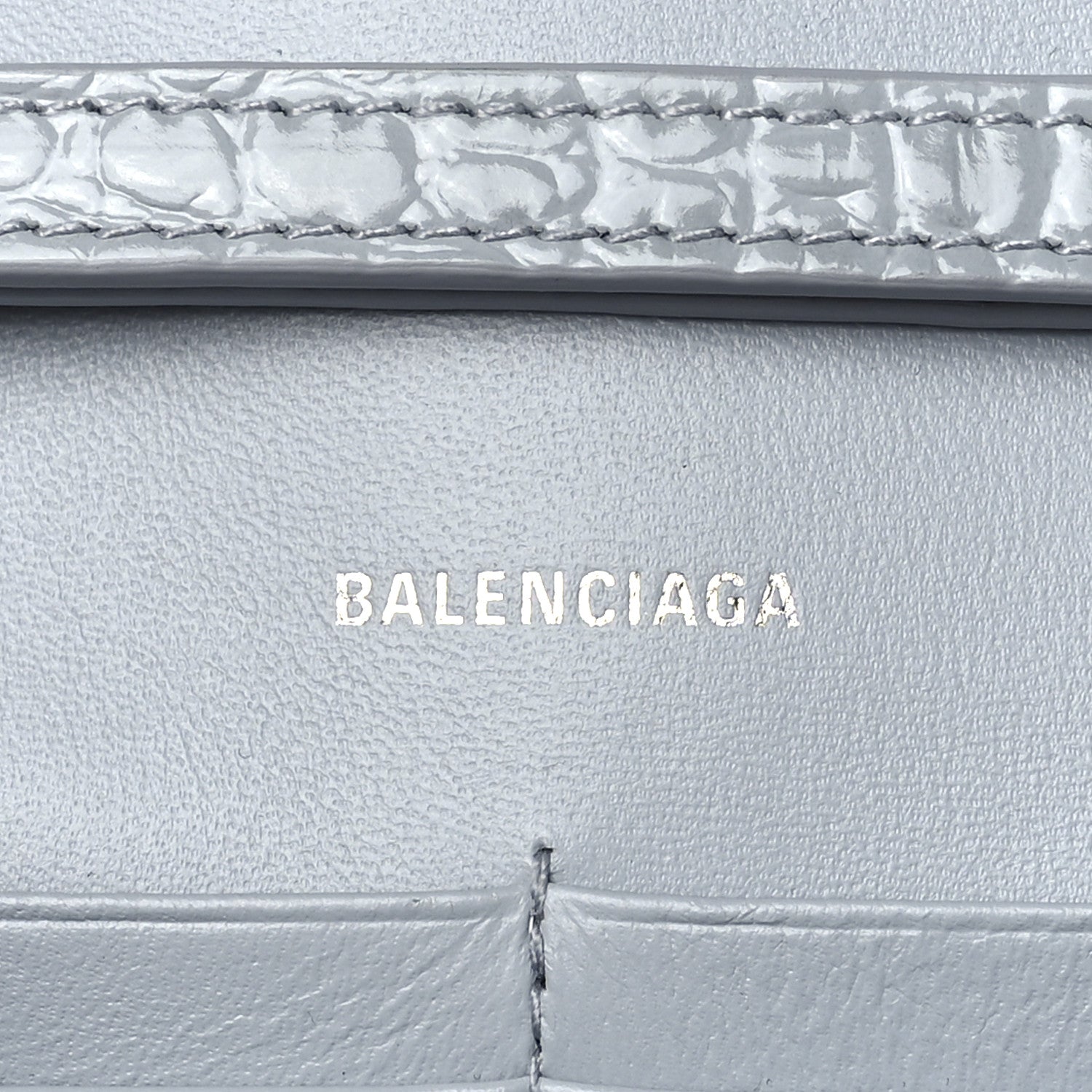 Balenciaga Shiny Calfskin Crocodile Embossed Hourglass Chain Bag Grey 6 of 11