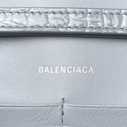 Balenciaga Shiny Calfskin Crocodile Embossed Hourglass Chain Bag Grey 6 of 11