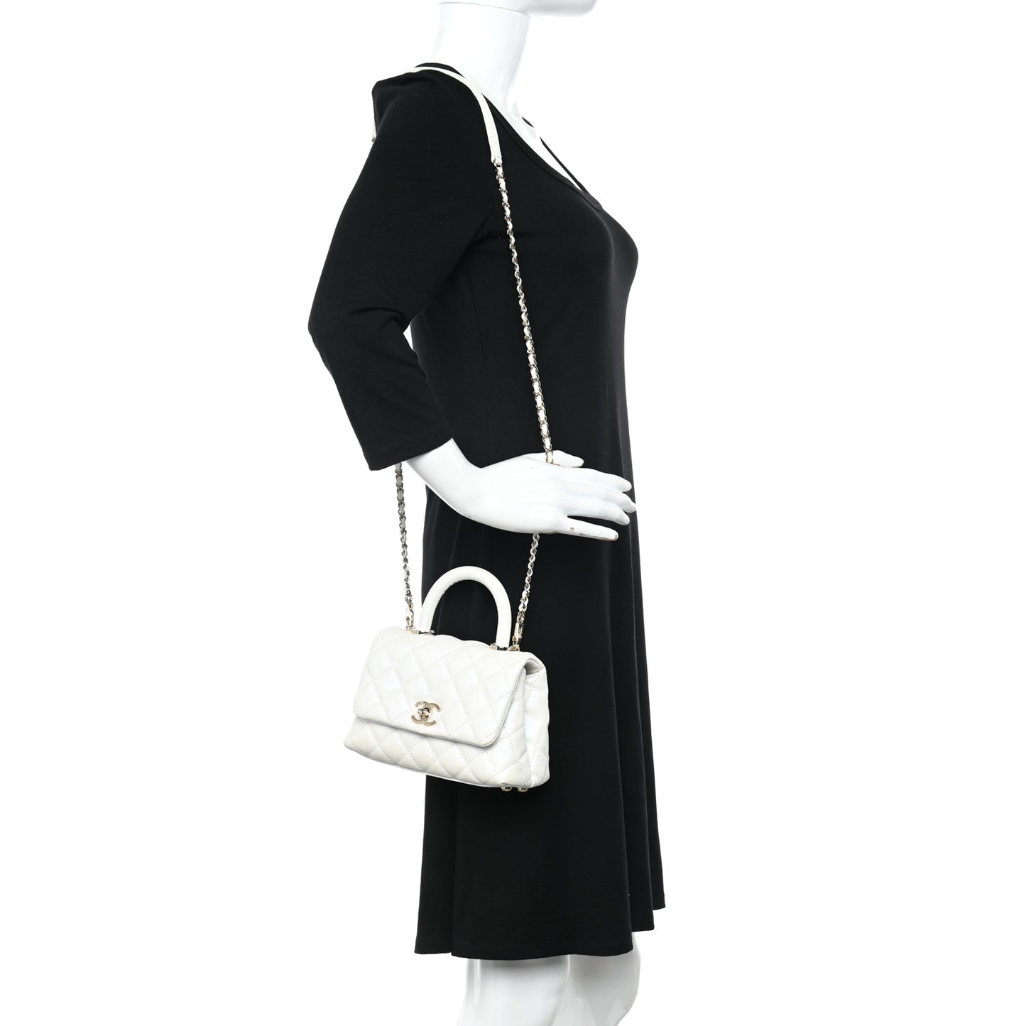Iridescent Caviar Quilted Extra Mini Coco Handle Flap White