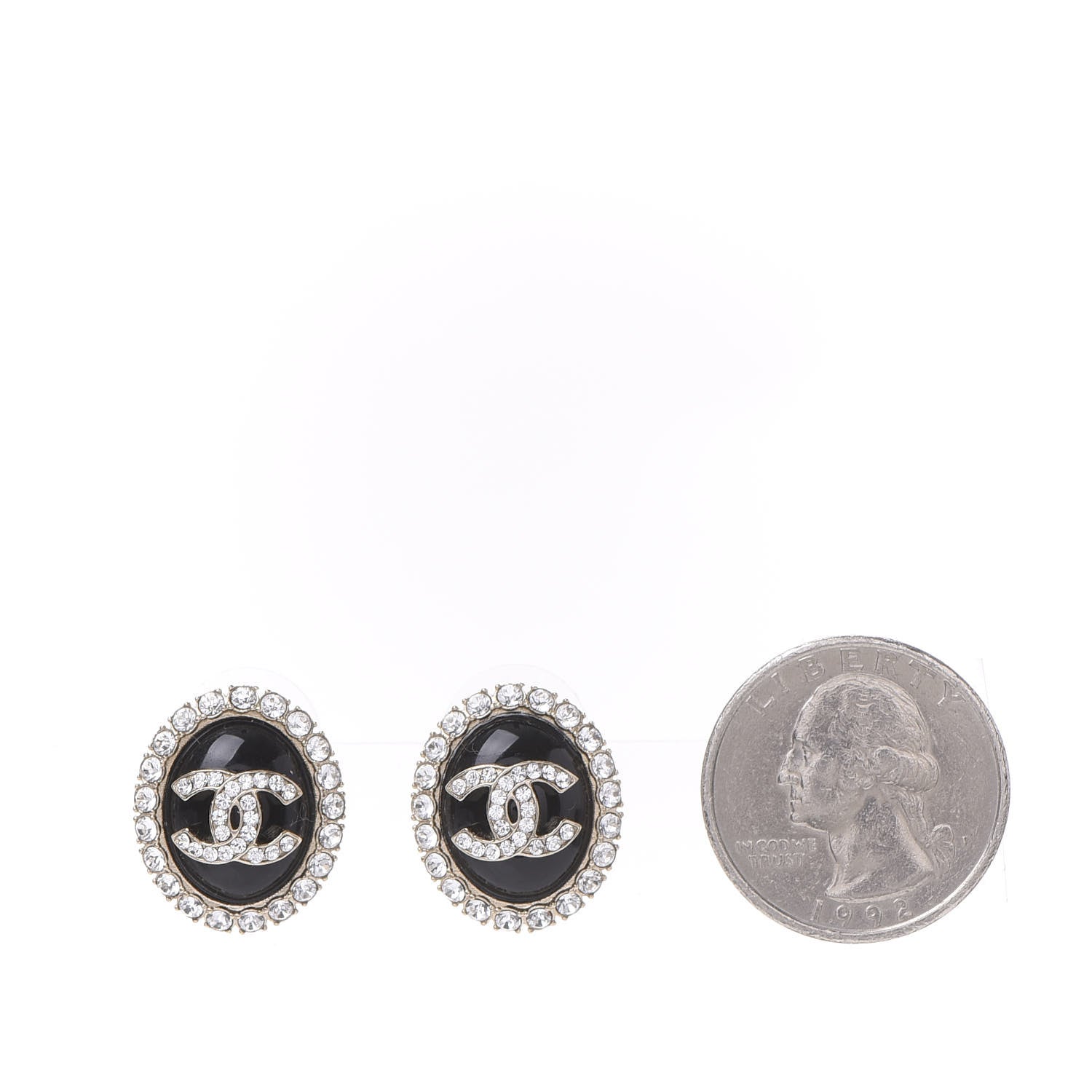 Chanel Crystal Resin CC Earrings Silver 2 of 4