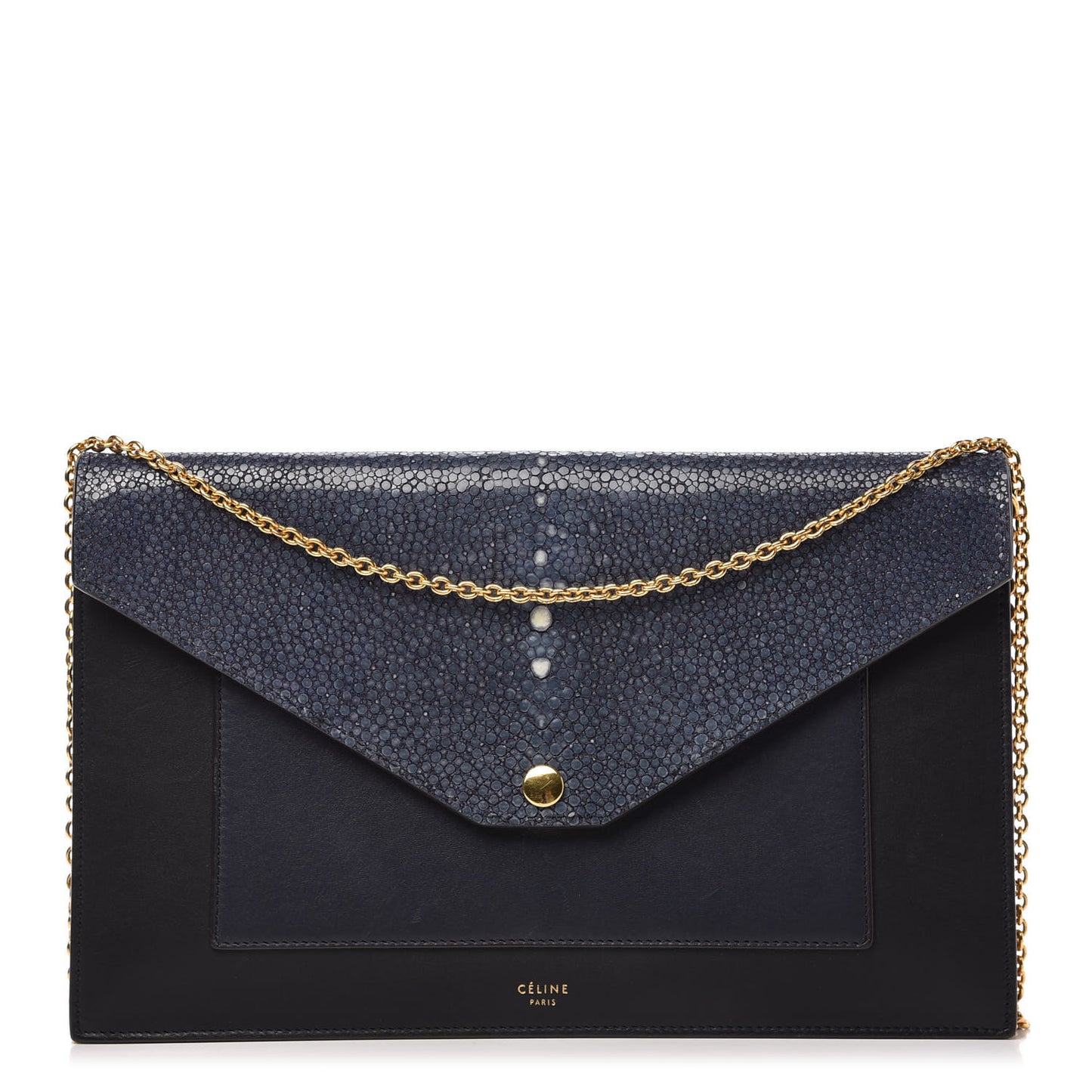 Stingray Calfskin Clutch on a Chain Navy