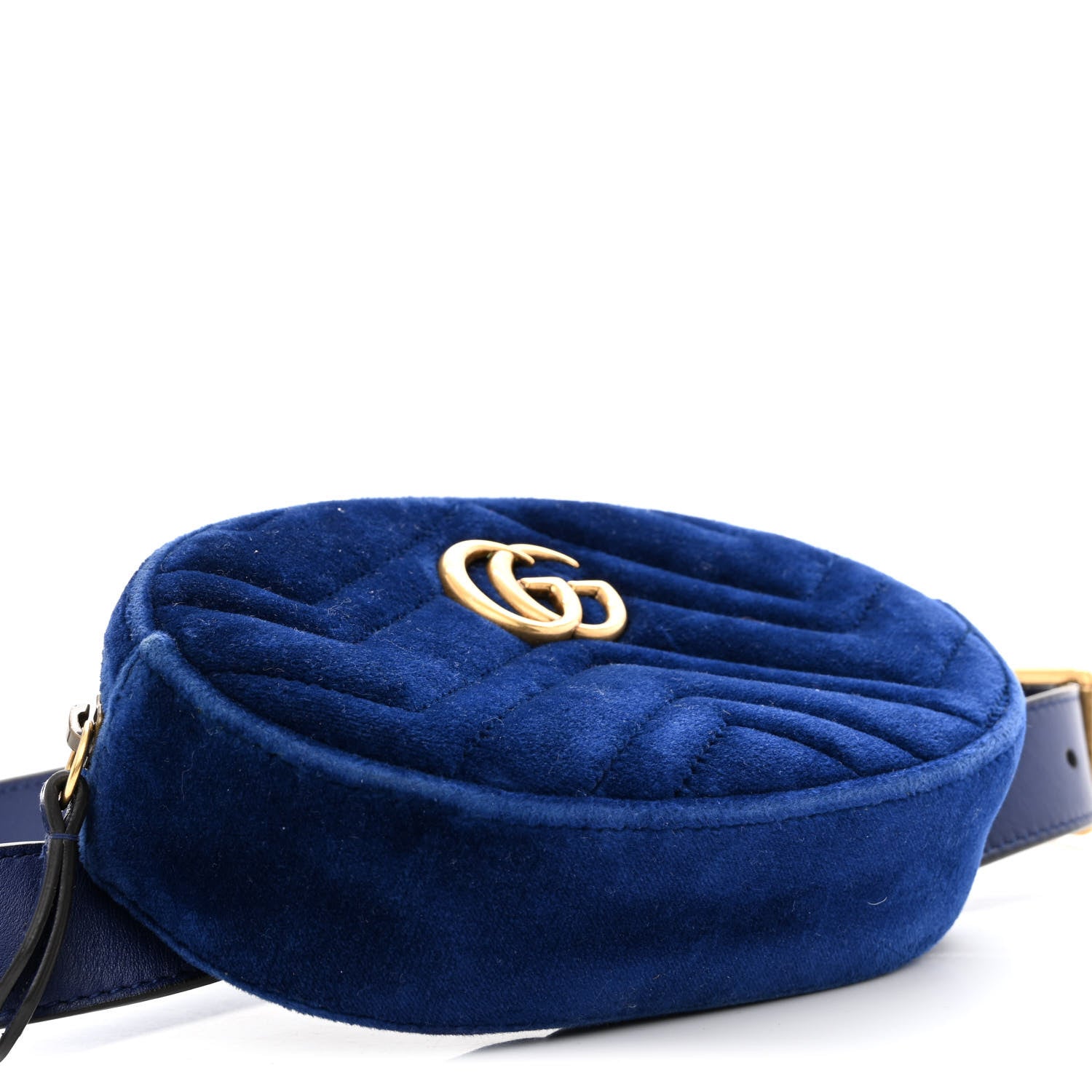 Gucci Velvet Matelasse GG Marmont Belt Bag 85 34 Cobalt Blue 4 of 11