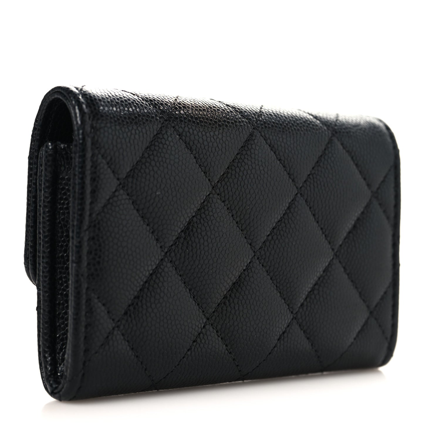 Caviar Quilted CC Glitter Flap Card Holder Black Black