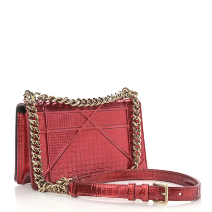 Christian Dior Metallic Patent Micro-Cannage Small Diorama Flap Bag Red 3 of 13
