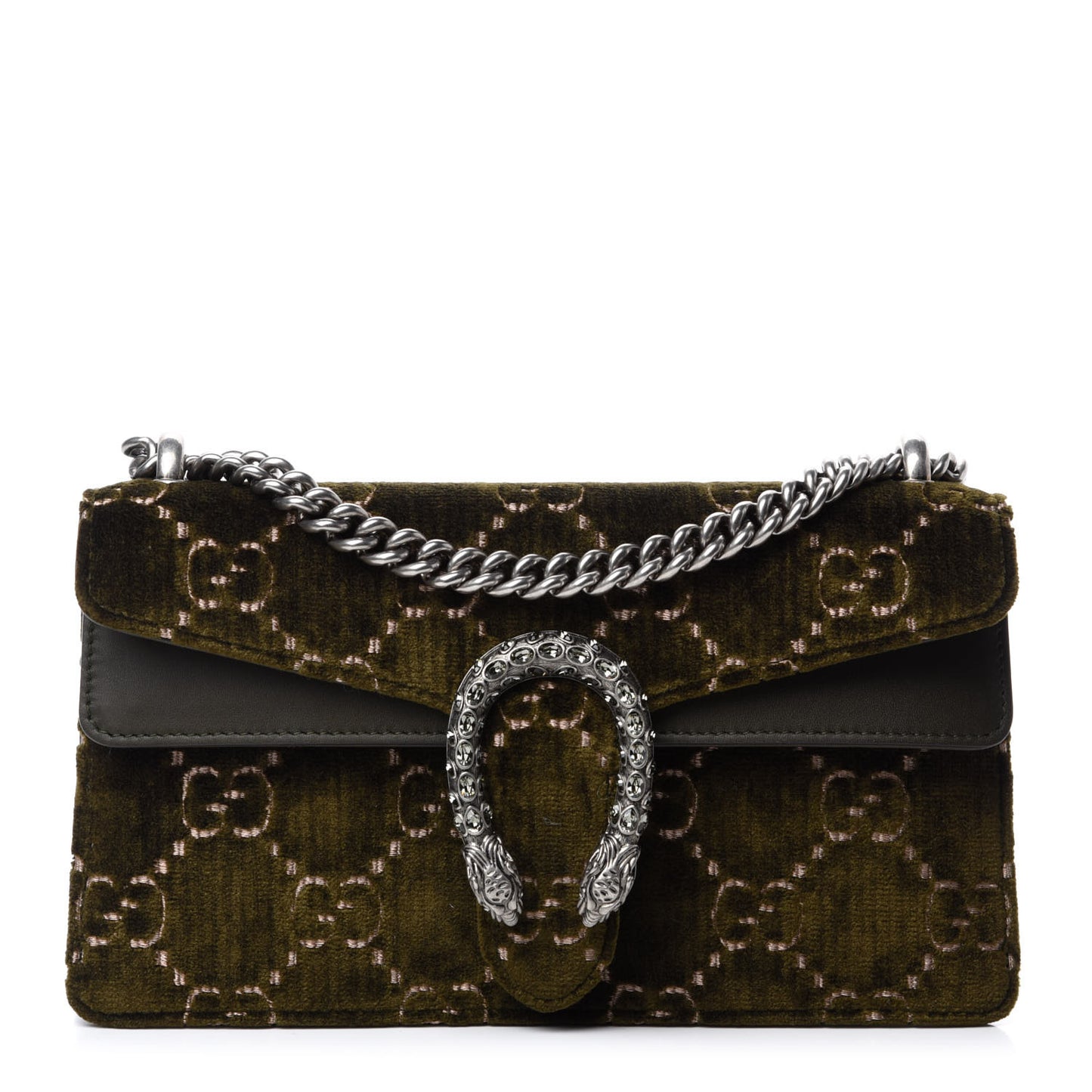 Velvet Moon Calfskin Crystal GG Monogram Small Dionysus Shoulder Bag Dark Olive Rose Gold