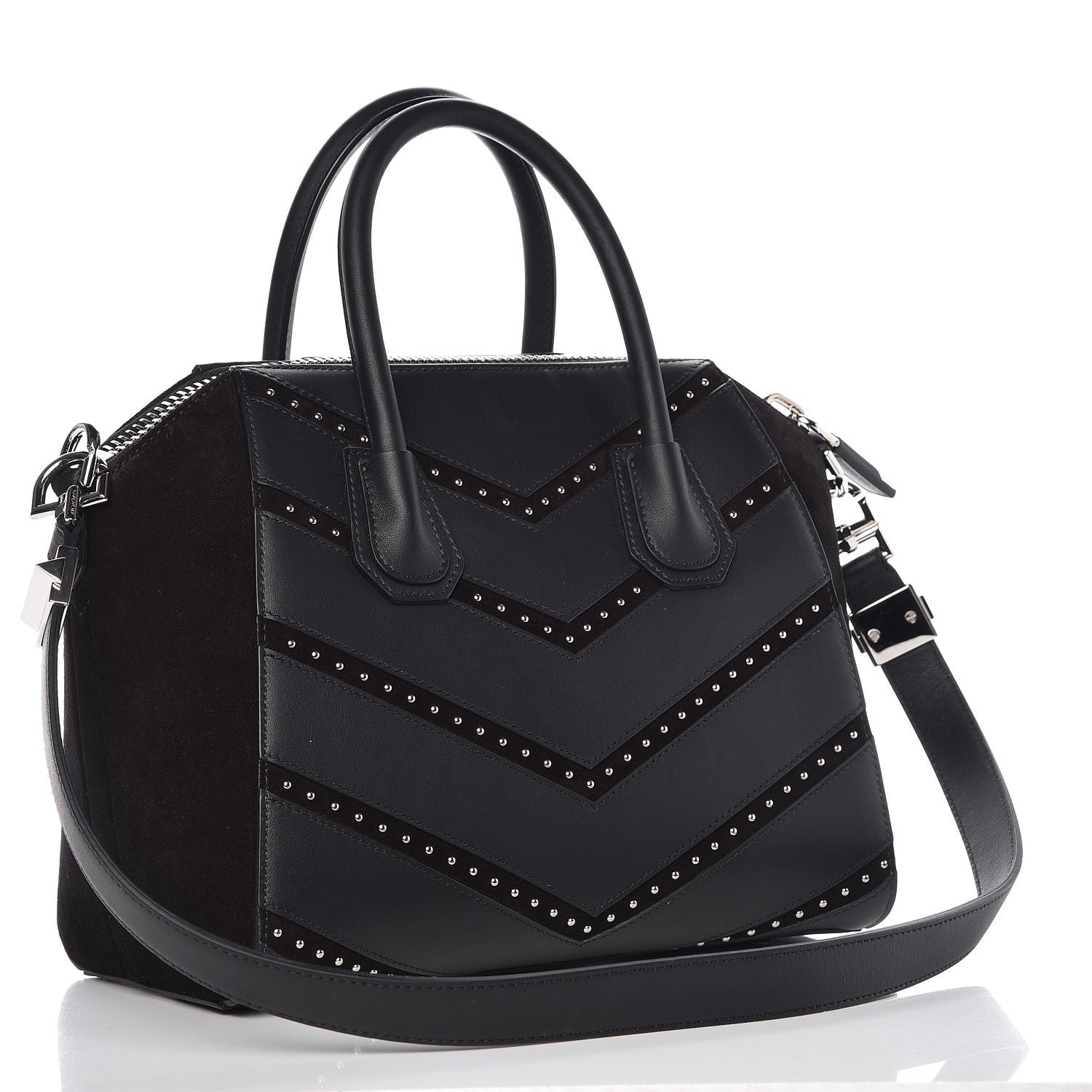 Givenchy Calfskin Suede Small Studded Chevron Antigona Black 2 of 15