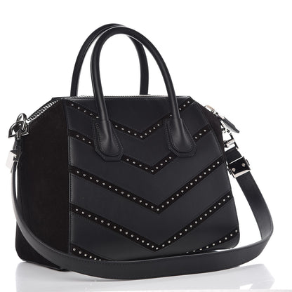 Givenchy Calfskin Suede Small Studded Chevron Antigona Black 2 of 15