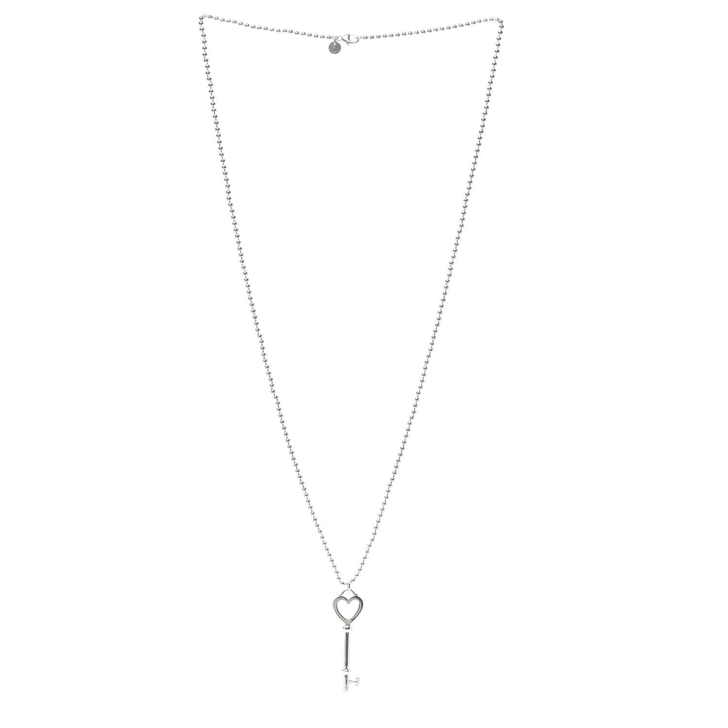 Tiffany Sterling Silver Heart Key Bead Chain Pendant Necklace 3 of 5