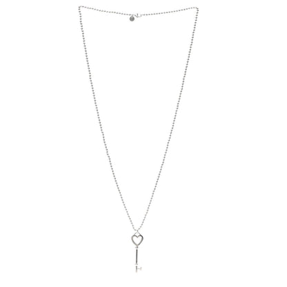 Tiffany Sterling Silver Heart Key Bead Chain Pendant Necklace 3 of 5