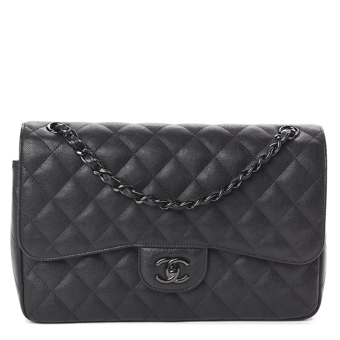 Crumpled Calfskin Quilted Jumbo Double Flap So Black