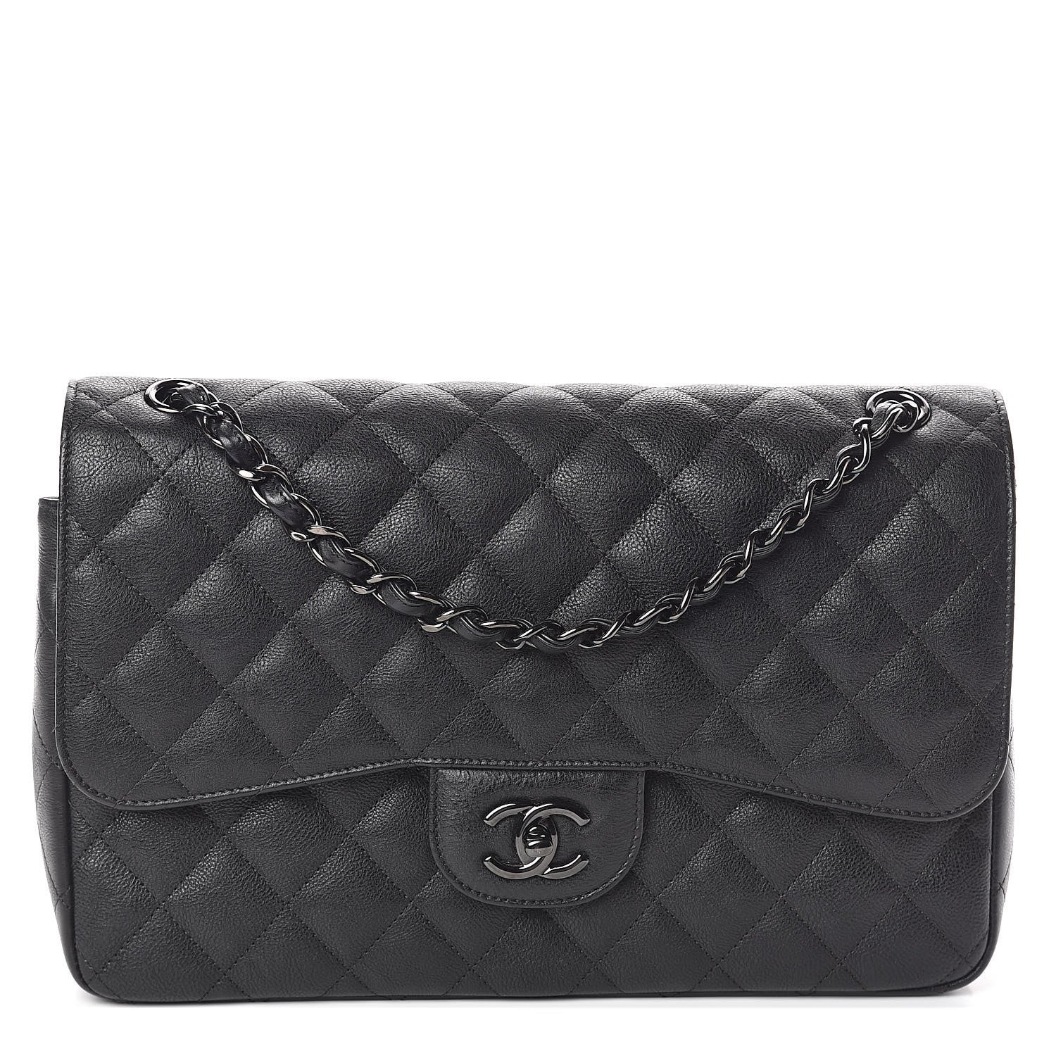 Chanel Crumpled Calfskin Quilted Jumbo Double Flap So Black 1 of 15