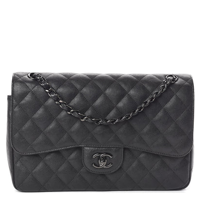Chanel Crumpled Calfskin Quilted Jumbo Double Flap So Black 1 of 15