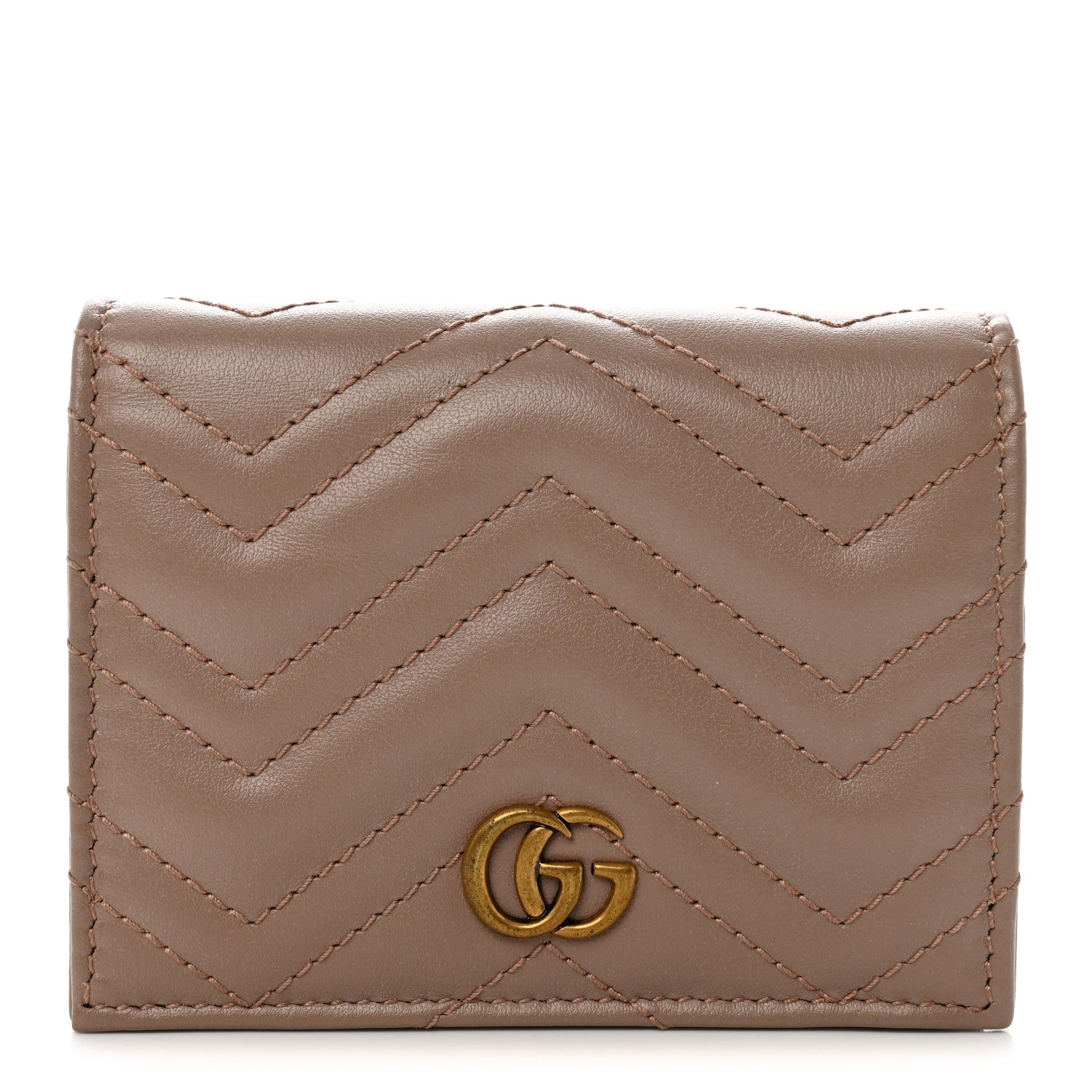 Gucci Calfskin Matelasse GG Marmont Card Case Wallet Porcelain Rose 1 of 8