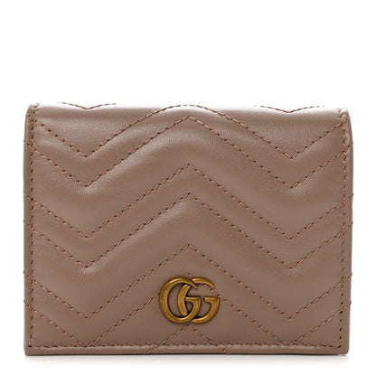 Gucci Calfskin Matelasse GG Marmont Card Case Wallet Porcelain Rose 1 of 8