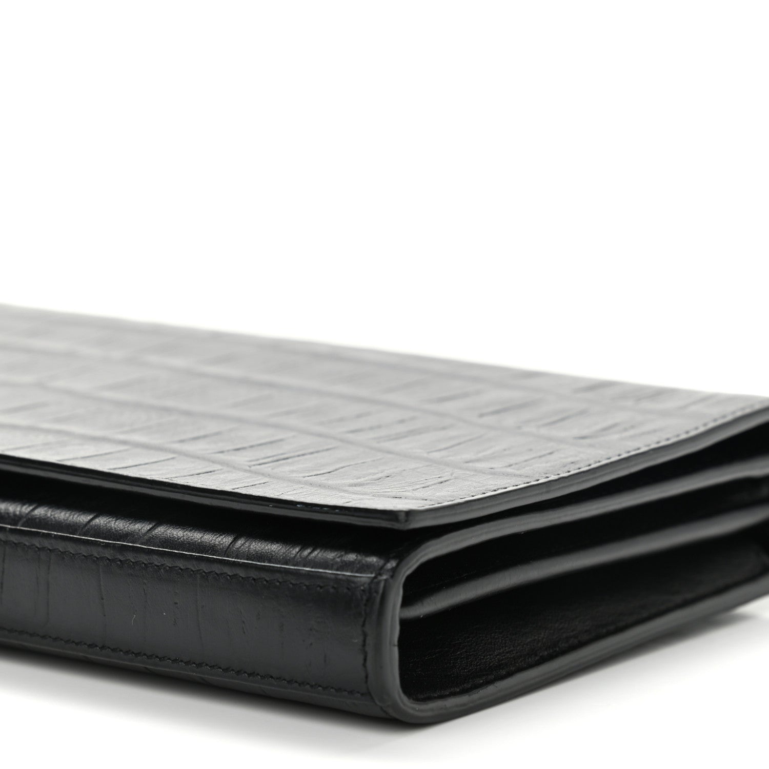 Saint Laurent Lambskin Crocodile Embossed Classic Paris Chain Wallet Black 10 of 12