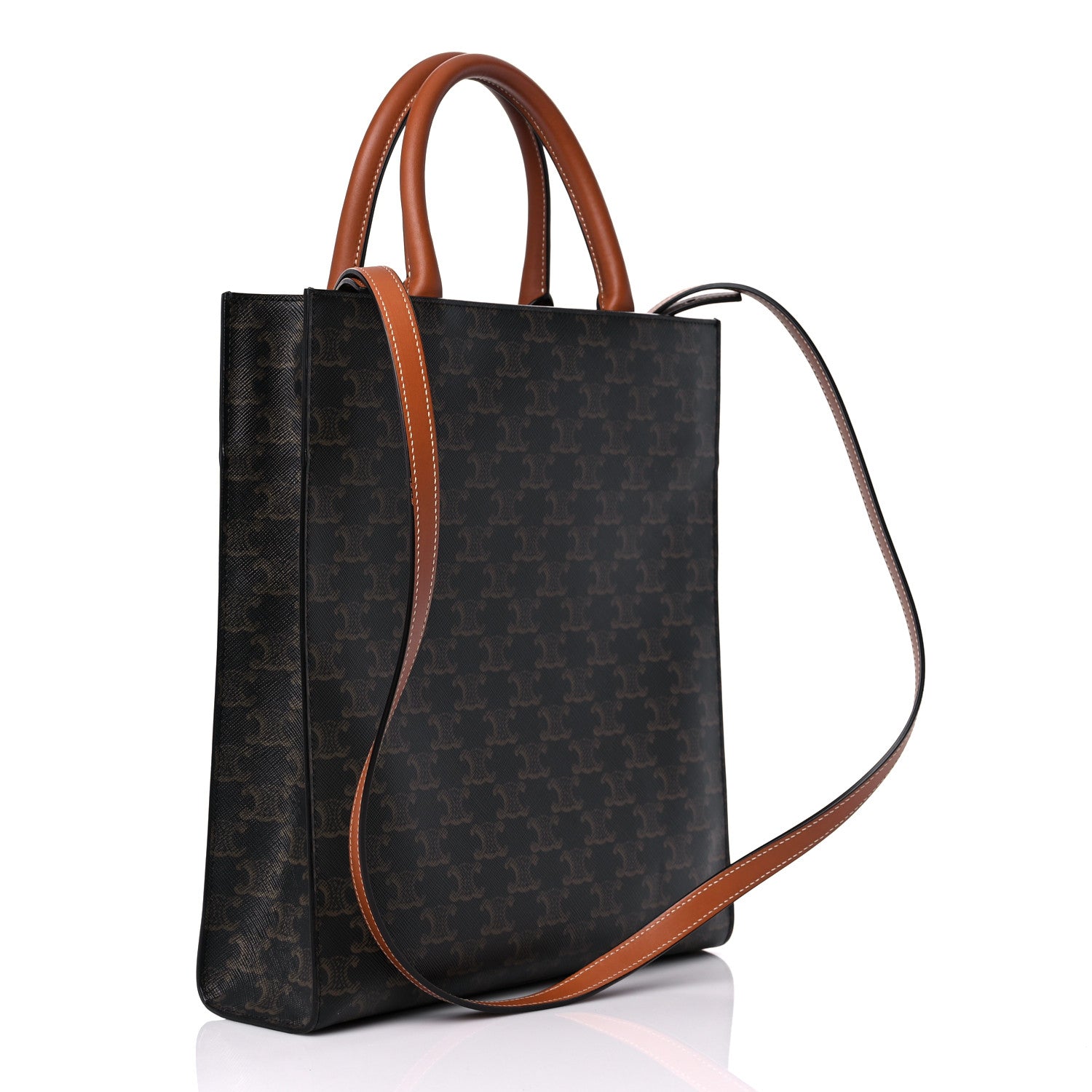 Celine Triomphe Canvas Calfskin Small Vertical Cabas Tan 3 of 8