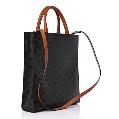 Celine Triomphe Canvas Calfskin Small Vertical Cabas Tan 3 of 8