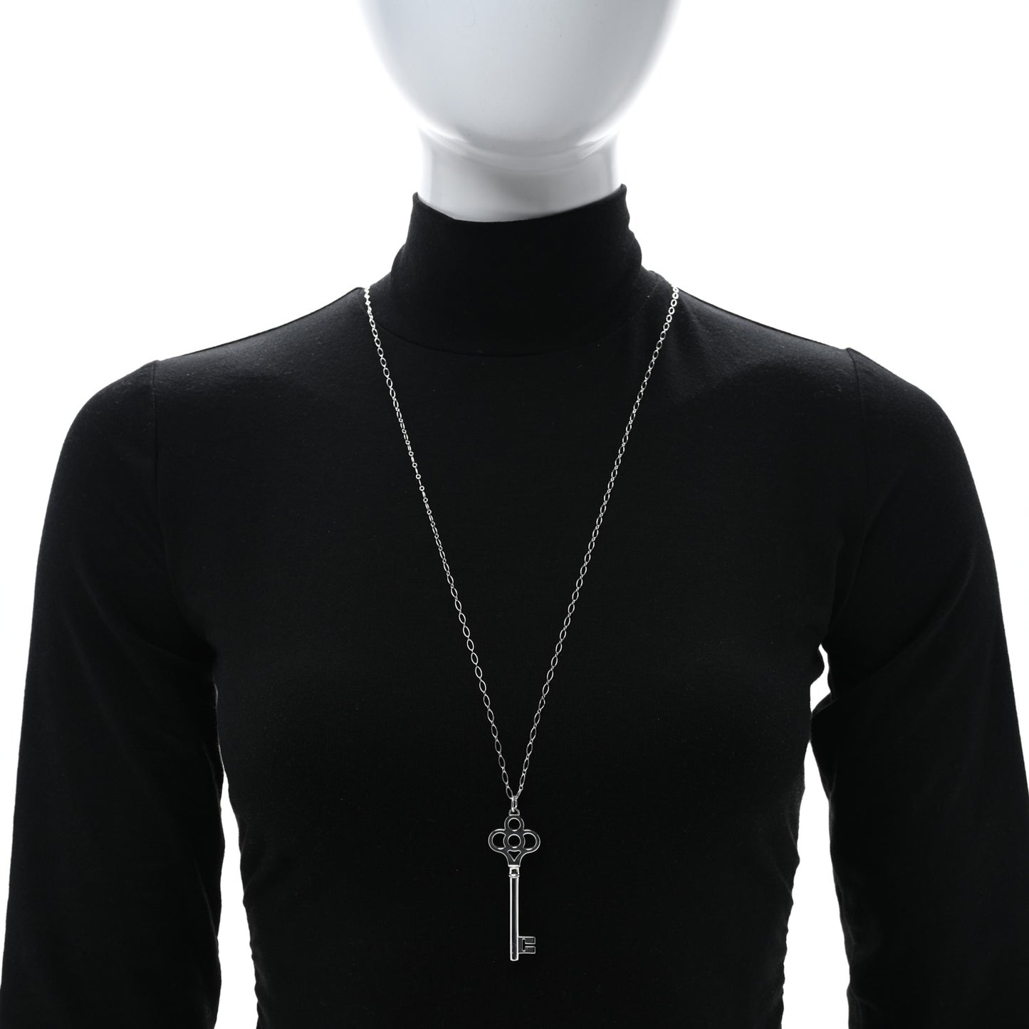 Sterling Silver Large Crown Key Pendant Necklace