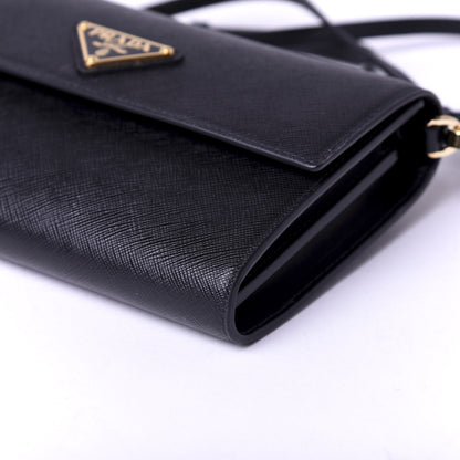 Prada Saffiano Wallet With Shoulder Strap Black 8 of 10