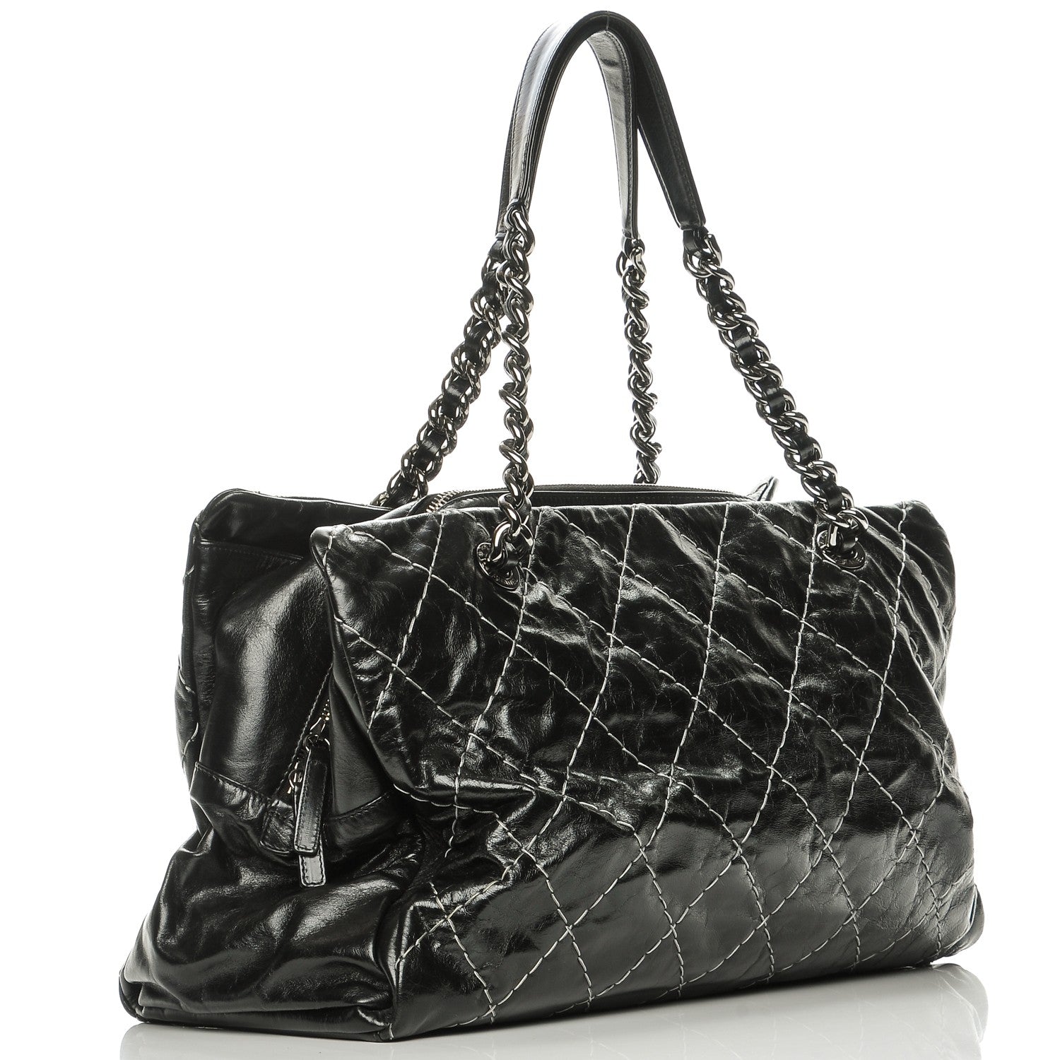 Chanel Glazed Goatskin Double Contrast Stitch Large Tote Black 3 of 7