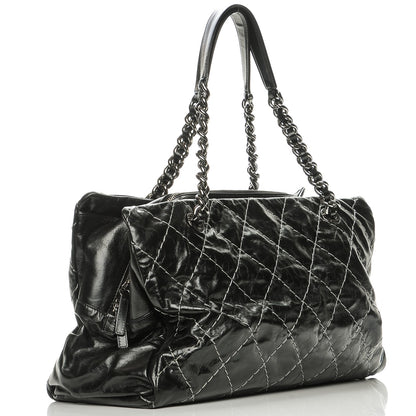 Chanel Glazed Goatskin Double Contrast Stitch Large Tote Black 3 of 7