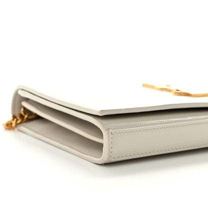 Saint Laurent Calfskin Lizard Embossed Cassandre Wallet On Chain WOC Crema Soft 9 of 12
