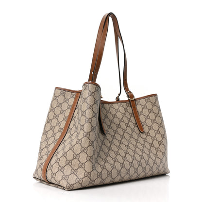 Gucci GG Supreme Monogram Emblem Large Tote Bag Beige Dark Brown 3 of 10