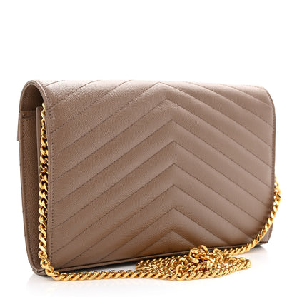 Saint Laurent Grain De Poudre Matelasse Chevron Monogram Chain Wallet Fard 3 of 13