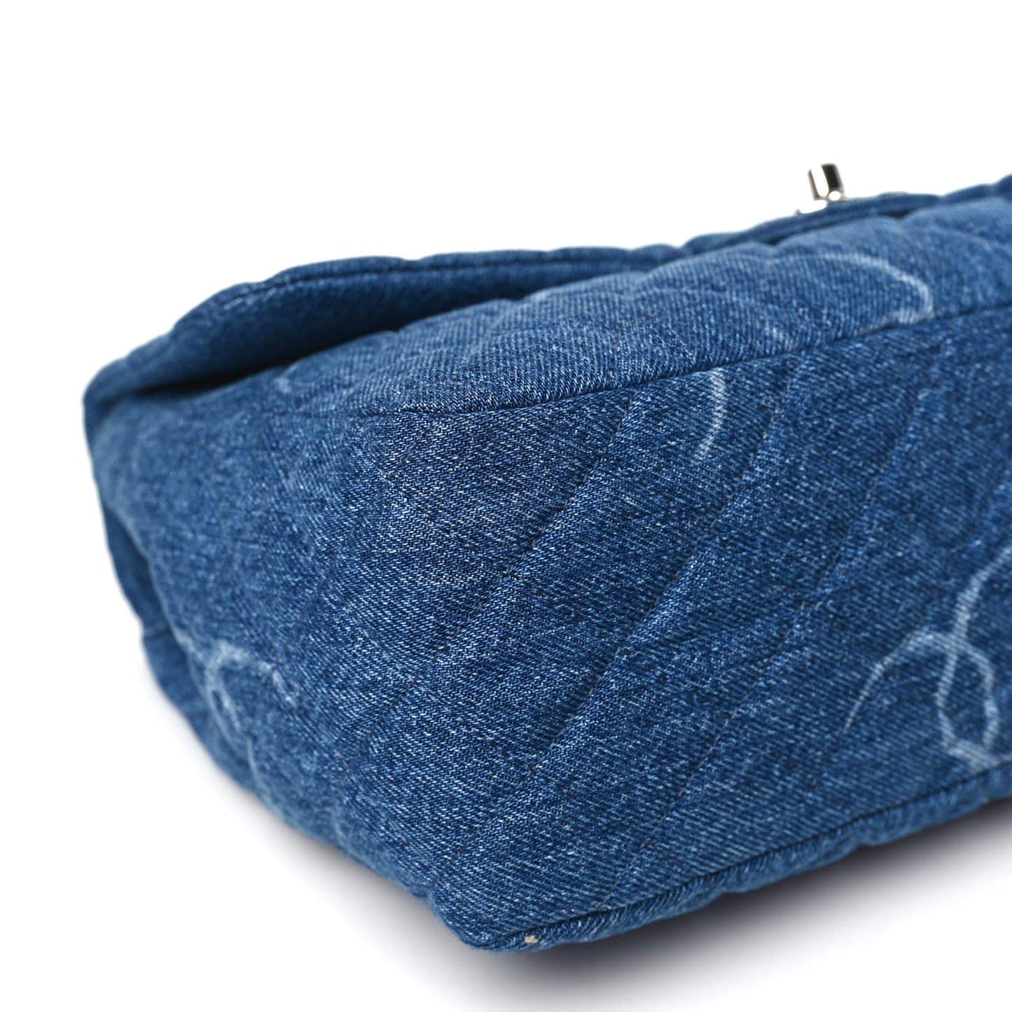 Denim Quilted CC Print Jumbo Single Flap Blue