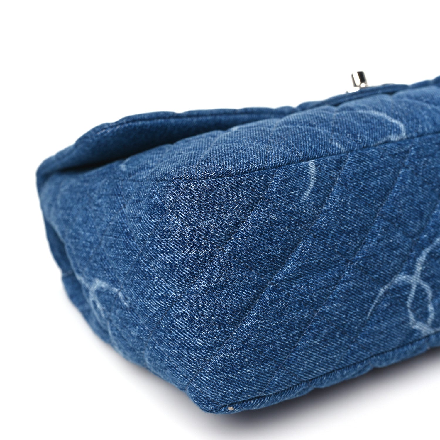 Chanel Denim Quilted CC Print Jumbo Single Flap Blue 9 of 10